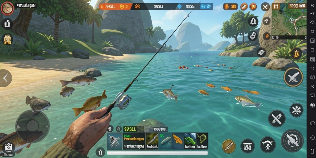 Screenshot gameplay 99SLL menunjukkan momen memancing yang mendebarkan.