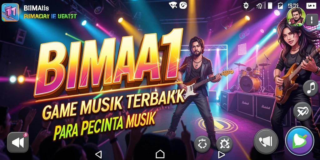 Tampilan screenshot utama BIMA11 menampilkan gameplay seru dengan berbagai instrumen musik interaktif.