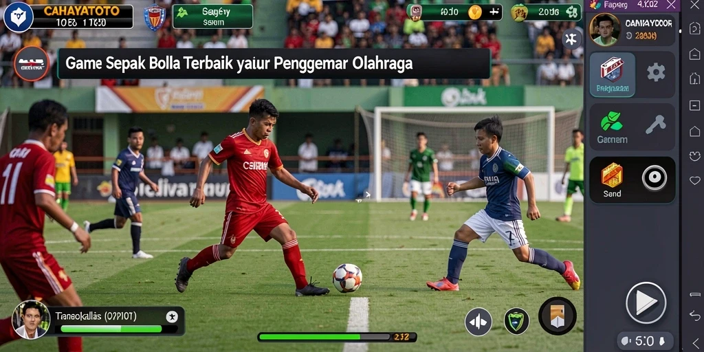 Tangkapan layar utama CAHAYATOTO menampilkan aksi sepak bola yang mendebarkan.