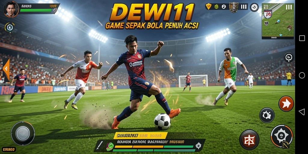 Screenshot DEWI11 menampilkan aksi sepatu dan bola dalam permainan sepak bola.