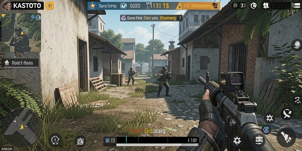 Gameplay intens dalam KASTOTO yang menampilkan aksi tembak-menembak.