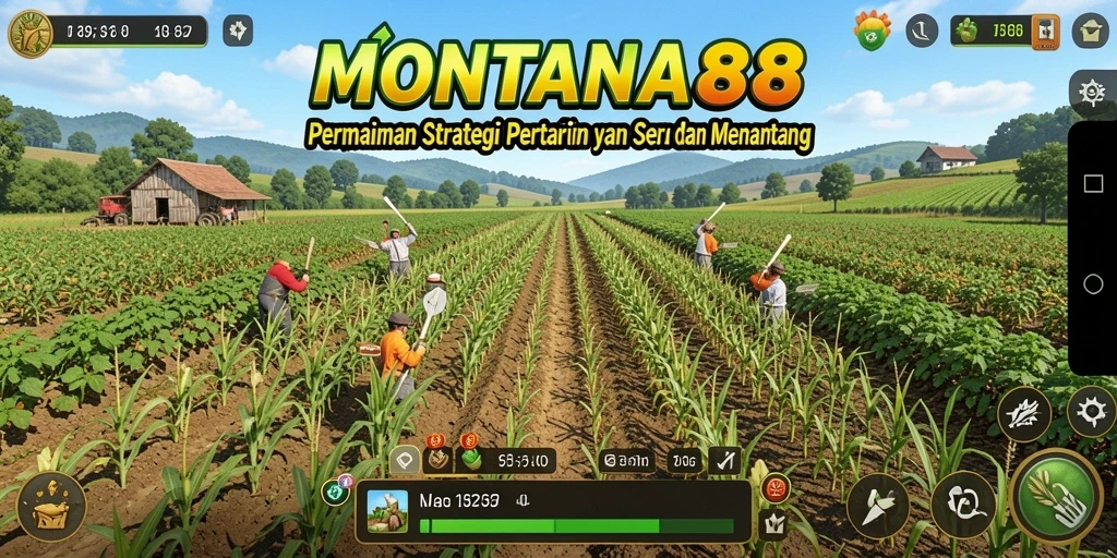Tampilan gameplay MONTANA88 yang menakjubkan dengan ladang dan tanaman.