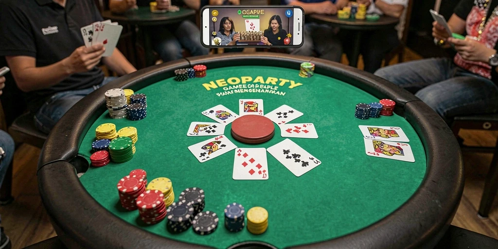 Tampilan gameplay seru di NEOPARTY dengan pemain bermain gaple.