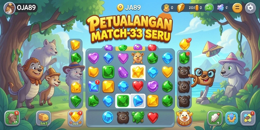 Tampilan gameplay seru OJA89 dengan tantangan Match-3.
