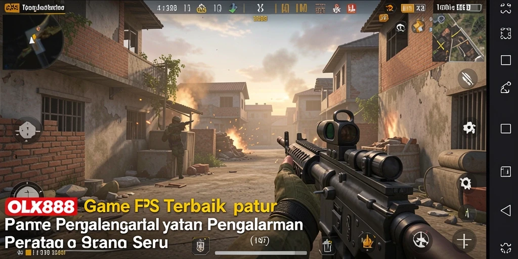 Screenshot gameplay OLX888 menampilkan aksi seru dalam pertempuran FPS.