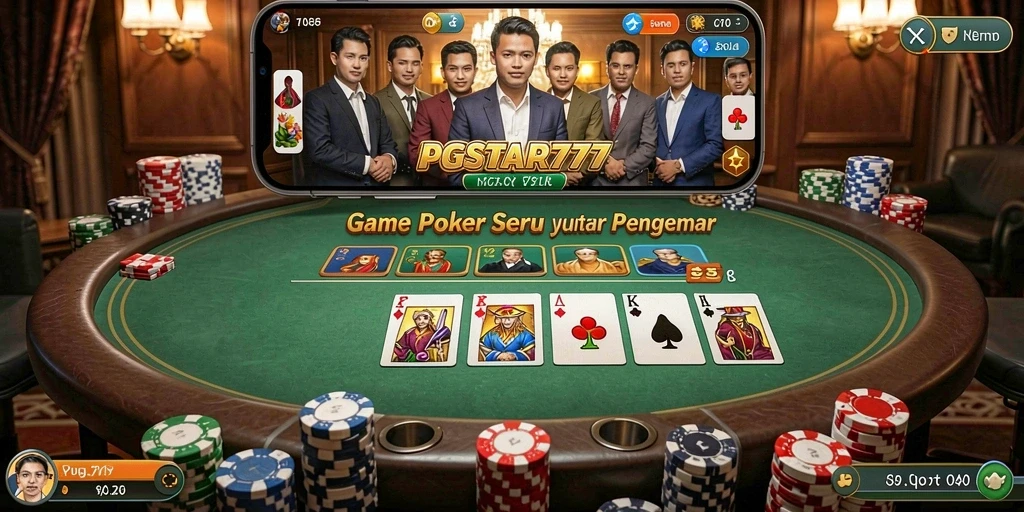 Screenshot PGSTAR777 menampilkan gameplay Poker yang mendebarkan.
