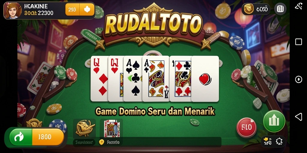 Tampilan utama gameplay RUDALTOTO dengan pemain bertanding di atas meja domino.