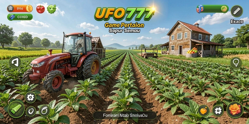 Screenshot permainan <strong>UFO777</strong> menunjukkan aktivitas pertanian yang seru dan interaktif.